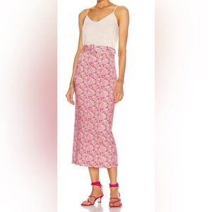 BERNADETTE Monica Skirt Sz EU42 US10 Pink Floral Garden Print Midi Skirt Stretch